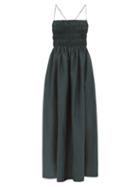 Matteau - Shirred Organic Cotton-blend Dress - Womens - Emerald