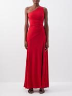 Alexander Mcqueen - One Shoulder Ruched-jersey Maxi Dress - Womens - Red