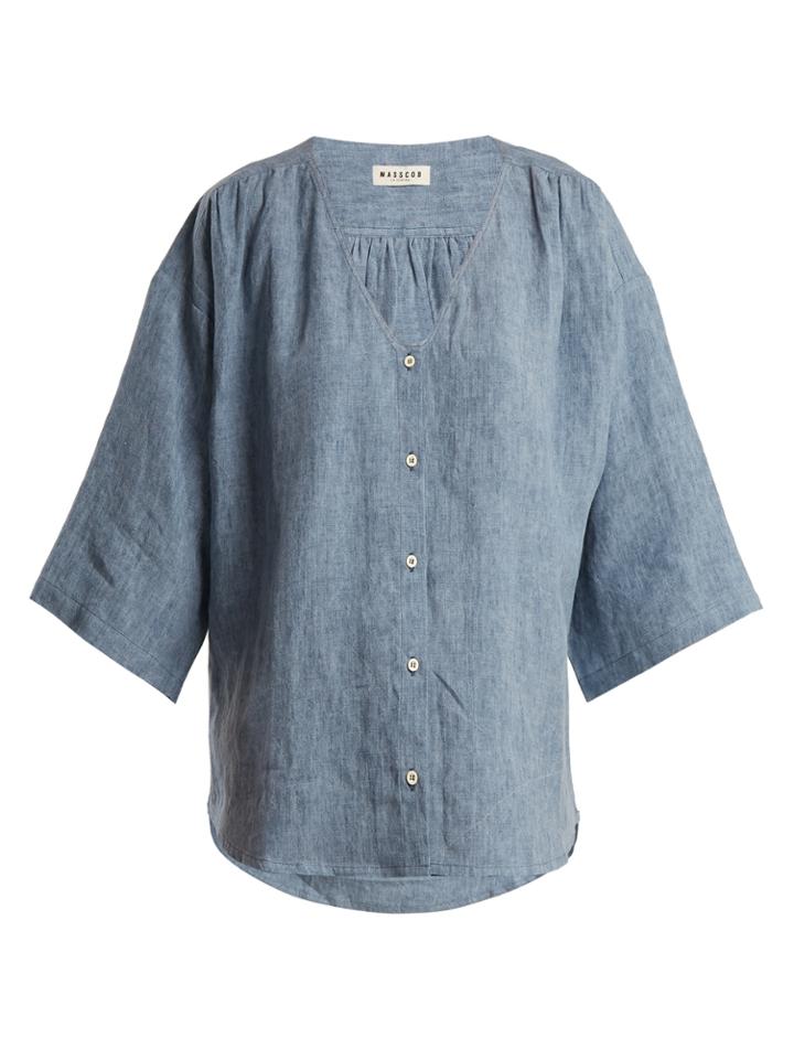 Masscob Oversized V-neck Linen-chambray Top