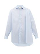 Matchesfashion.com Gucci - Asymmetric Drape Pinstripe Cotton Poplin Shirt - Mens - Blue