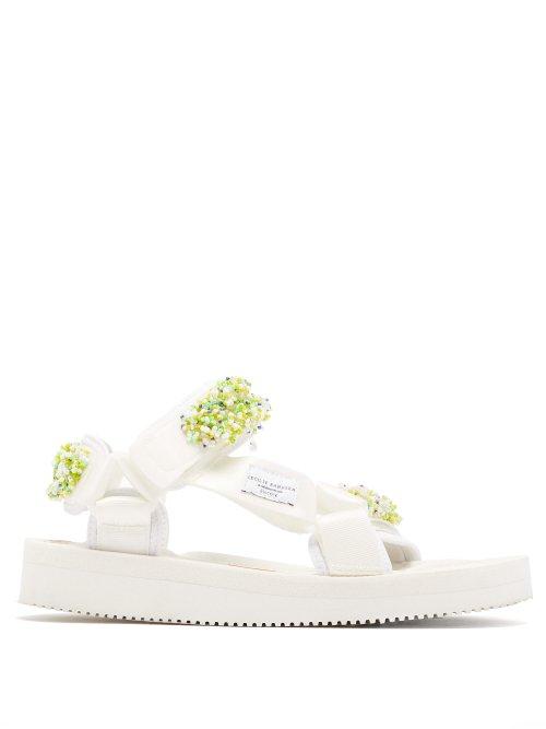 Matchesfashion.com Cecilie Bahnsen - X Suicoke Maria Beaded Velcro Strap Sandals - Womens - White Multi