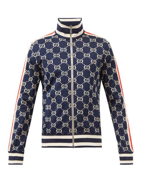 Gucci - Gg-jacquard Cotton-terry Track Jacket - Mens - Blue
