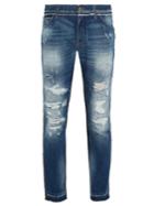 Dolce & Gabbana Distressed Contrast-panel Slim-leg Jeans
