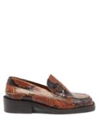 Ganni - Square-toe Snake-effect Leather Penny Loafers - Womens - Animal