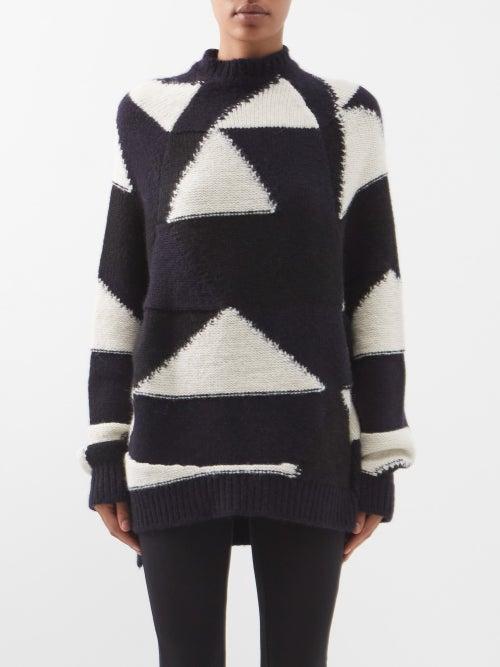 Raey - Geometric Patchwork Oversized Alpaca-blend Sweater - Womens - Black Multi
