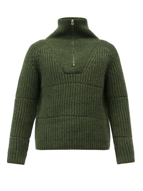 Matchesfashion.com Jacquemus - Olive Half-zip Ribbed Wool-blend Sweater - Mens - Dark Green