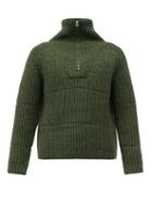 Matchesfashion.com Jacquemus - Olive Half-zip Ribbed Wool-blend Sweater - Mens - Dark Green