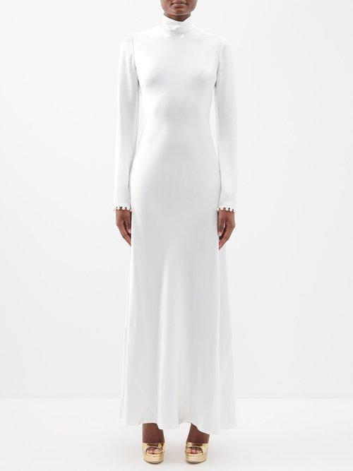 Galvan - Praiano Pearl-embellished Silk-crepe Dress - Womens - Ivory
