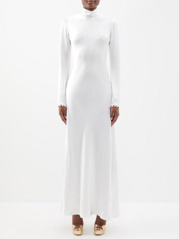 Galvan - Praiano Pearl-embellished Silk-crepe Dress - Womens - Ivory