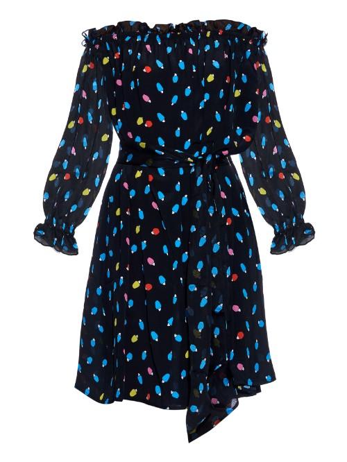 Isolda Fru Fru Off-the-shoulder Caju Fruit-print Silk Top
