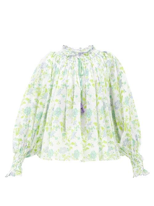 Matchesfashion.com Thierry Colson - Vladia Floral-print Cotton-voile Blouse - Womens - Green Blue Print