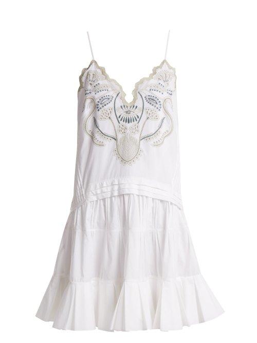 Matchesfashion.com Chlo - V Neck Embroidered Cotton Voile Mini Dress - Womens - White