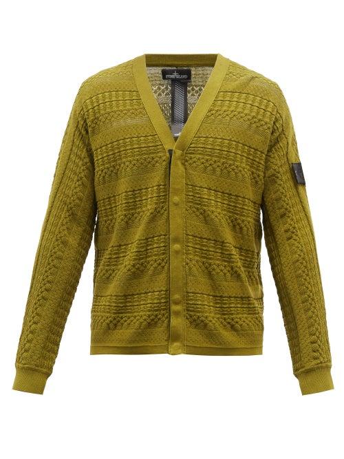 Stone Island Shadow Project - Logo-patch Eyeletted Cotton Cardigan - Mens - Green