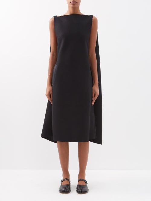 Maison Margiela - Tie-back Wool And Satin Cape Dress - Womens - Black