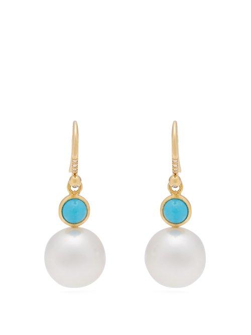 Matchesfashion.com Irene Neuwirth - Yellow Gold, Turquoise And Pearl Earrings - Womens - Pearl