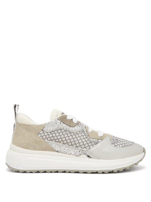 Matchesfashion.com Miu Miu - Glitter, Suede And Mesh Low Top Trainers - Womens - Beige Multi
