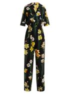 Matchesfashion.com Dolce & Gabbana - Daffodil Print Silk Jumpsuit - Womens - Black Multi