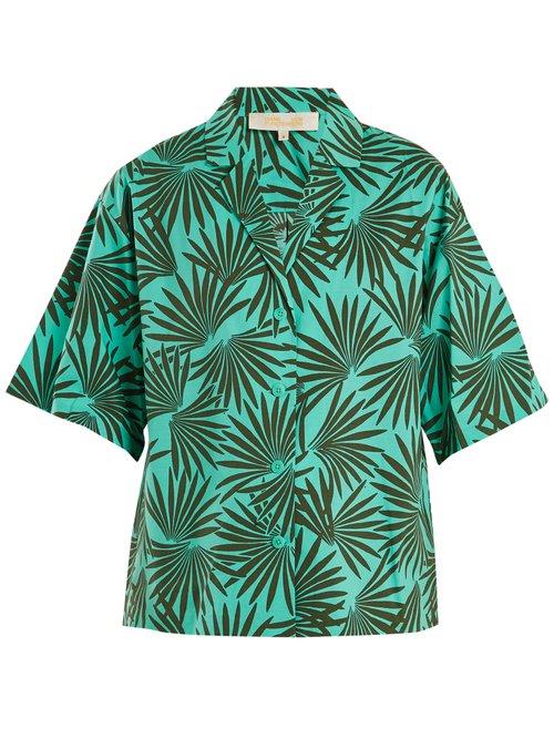 Matchesfashion.com Diane Von Furstenberg - Short Sleeved Stretch Cotton Shirt - Womens - Green Multi