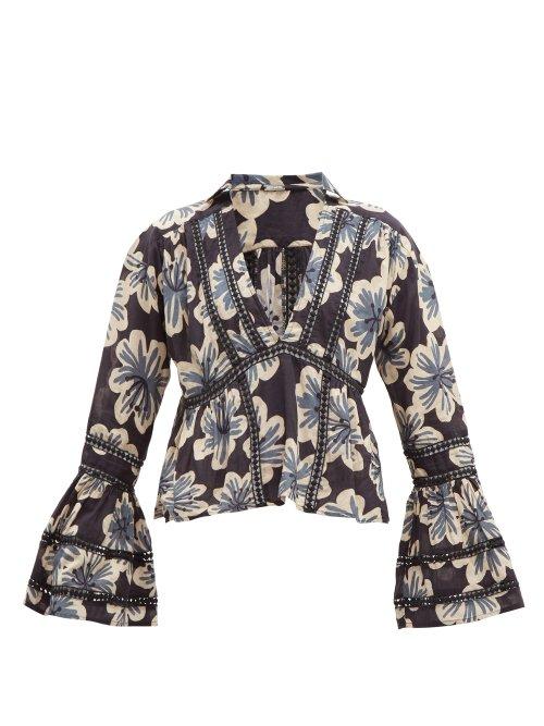 Matchesfashion.com Dodo Bar Or - Enid Floral Print Cotton Shirt - Womens - Black Multi