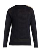 Balmain Button-shoulder Distressed Linen Sweater