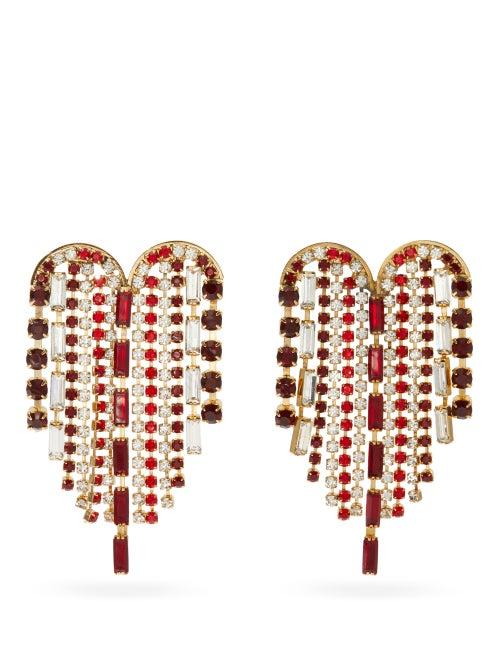 Matchesfashion.com Rosantica - Heart Crystal-embellished Fringe Earrings - Womens - Red Multi
