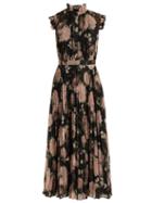 Matchesfashion.com Erdem - Roisin Dutch Petal Print Pleated Midi Dress - Womens - Black Pink