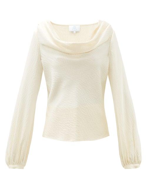 Matchesfashion.com Rebecca De Ravenel - Laura Cowl Neck Hammered Silk Blouse - Womens - Ivory