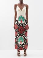 Johanna Ortiz - Souzani-embroidered Silk Crepe De Chine Slip Dress - Womens - Cream Multi