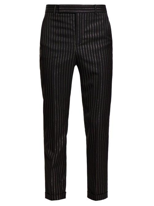 Matchesfashion.com Saint Laurent - Metallic Pinstripe Wool Blend Twill Trousers - Mens - Black Gold