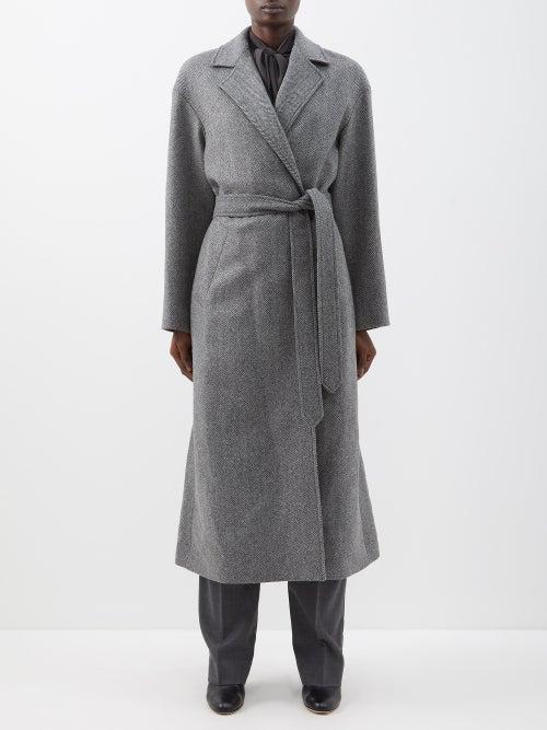 Nili Lotan - Clemence Herringbone Wool Wrap Coat - Womens - Charcoal