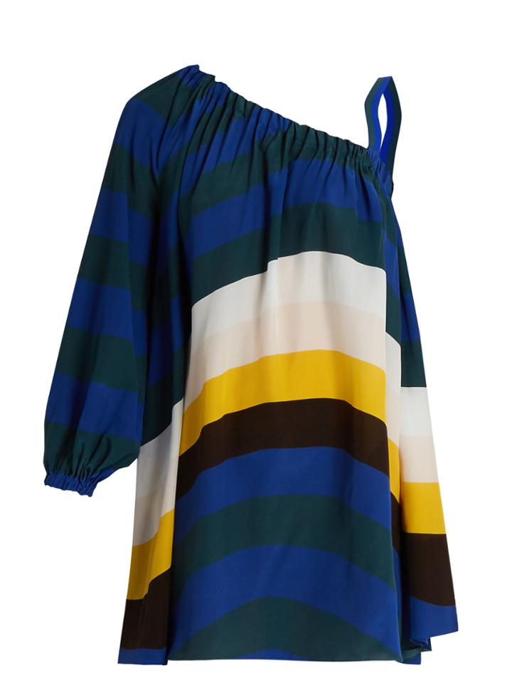 Fendi Wave-print One-shoulder Short Kaftan