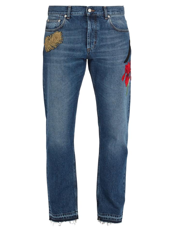 Alexander Mcqueen Floral-appliqu Straight-leg Jeans
