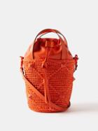 Valentino Garavani - Roman Stud Leather And Faux-raffia Bucket Bag - Womens - Orange