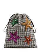 Attico Sequin-embellished Hound's-tooth Drawstring Pouch