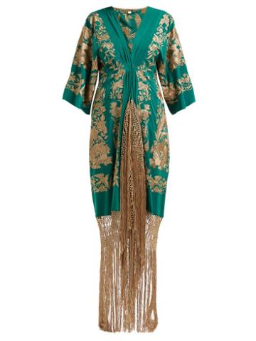 Matchesfashion.com Johanna Ortiz - Contigo En La Distancia Embroidered Silk Dress - Womens - Green Gold