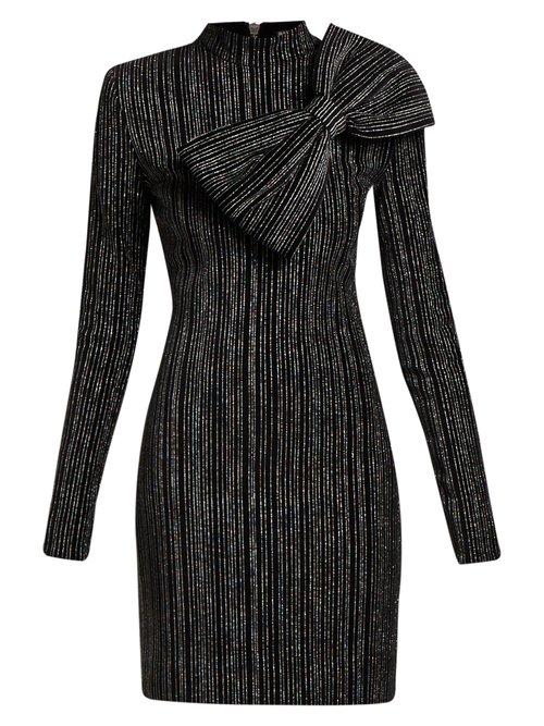 Matchesfashion.com Balmain - Striped Lurex Cotton Blend Mini Dress - Womens - Black Silver
