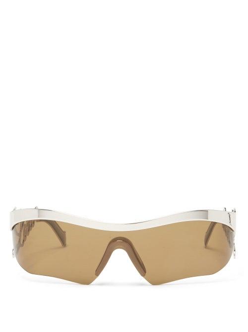 Matchesfashion.com Loewe - Logo-arm Rectangular Metal Sunglasses - Womens - Silver