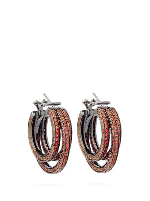 Matchesfashion.com Lynn Ban - Sonic Sapphire & Rhodium Plated Hoop Earrings - Womens - Orange