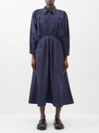 Co - Gathered Cotton-chambray Shirt Dress - Womens - Dark Blue