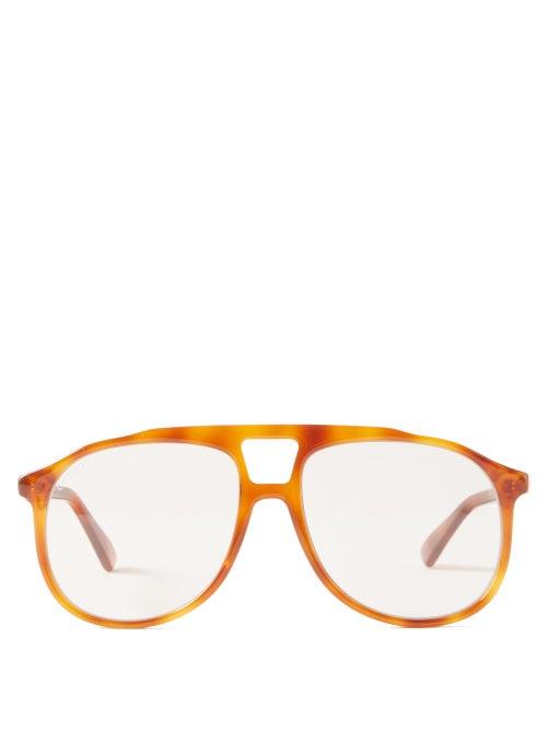 Gucci Eyewear - Navigator Acetate Glasses - Mens - Light Brown Multi