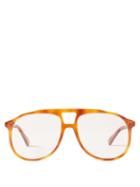 Gucci Eyewear - Navigator Acetate Glasses - Mens - Light Brown Multi