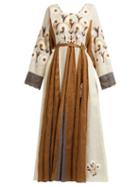 Matchesfashion.com Vita Kin - Magnolia Embroidered Linen Dress - Womens - Brown White