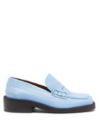 Ganni - Square-toe Leather Penny Loafers - Womens - Light Blue