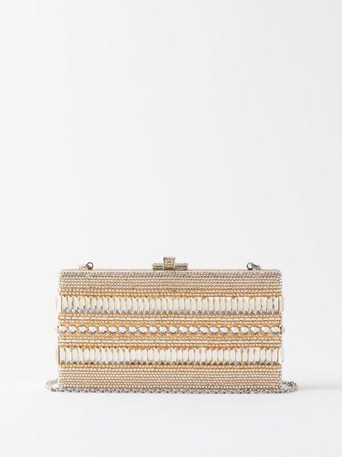 Judith Leiber - Sleek Rectangle Crystal-embellished Clutch Bag - Womens - Light Gold