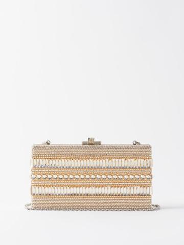Judith Leiber - Sleek Rectangle Crystal-embellished Clutch Bag - Womens - Light Gold