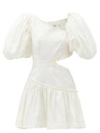 Matchesfashion.com Aje - Chateau Puff-sleeve Cutout Linen-blend Mini Dress - Womens - Ivory
