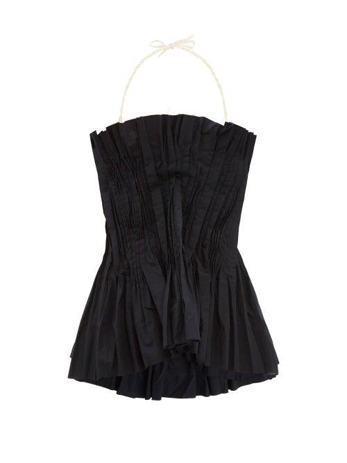 Marques'almeida - Halterneck Pleated Organic-cotton Top - Womens - Navy