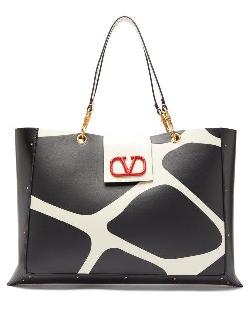 Matchesfashion.com Valentino Garavani - City Safari 1966 Giraffe-print Leather Tote Bag - Womens - Black White
