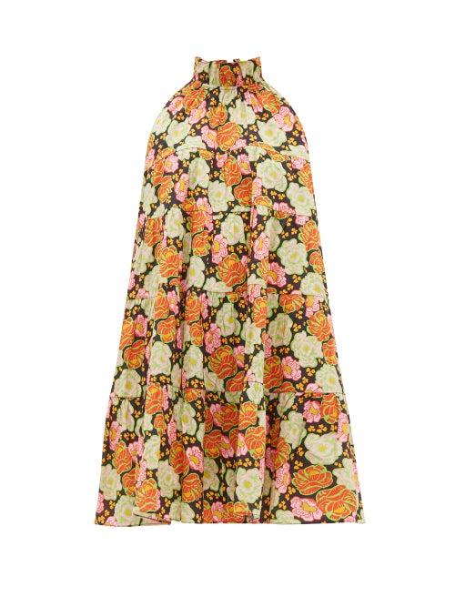 Matchesfashion.com Rhode - Billy Tiered Floral-print Cotton Mini Dress - Womens - Brown Print