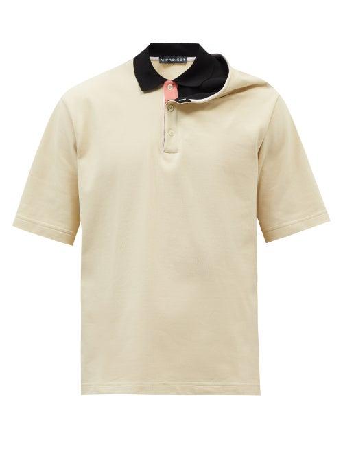 Y/project - Asymmetric-collar Cotton-piqu Polo Shirt - Mens - Beige